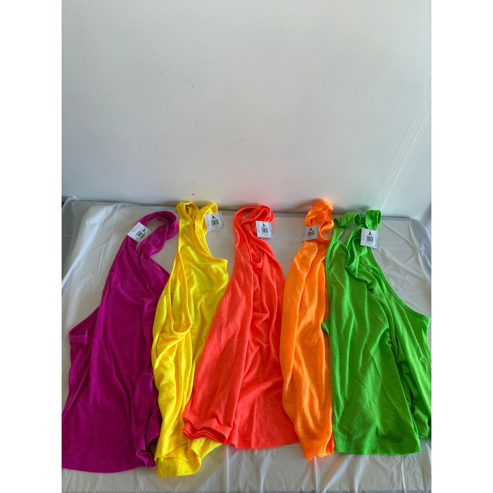 Sexy Basics Womens 5 Pack Neon Gorpcore Racerback Tank Tops Slub Knit XL